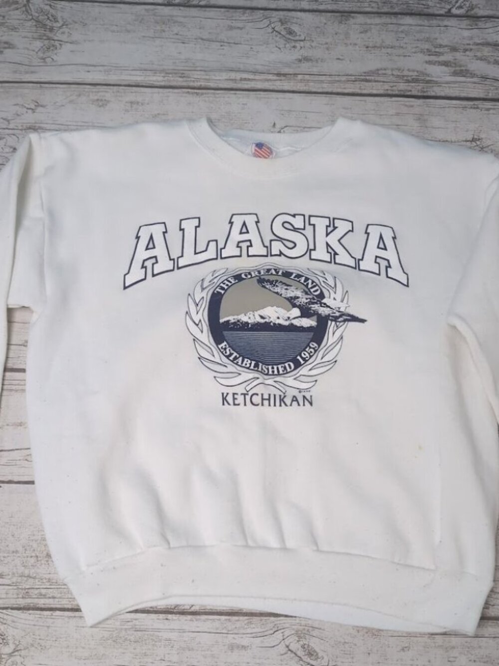Vintage All American Apparel Alaska Graphic Crewneck White Size Large